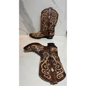 Tony Lama Womens Vintage Snip Toe Inlay Cowboy Boots Brown Size 8B